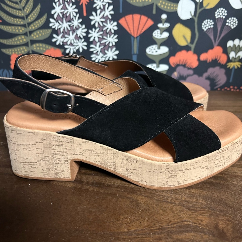 Cordani Black Suede Cork Platform Sandals
